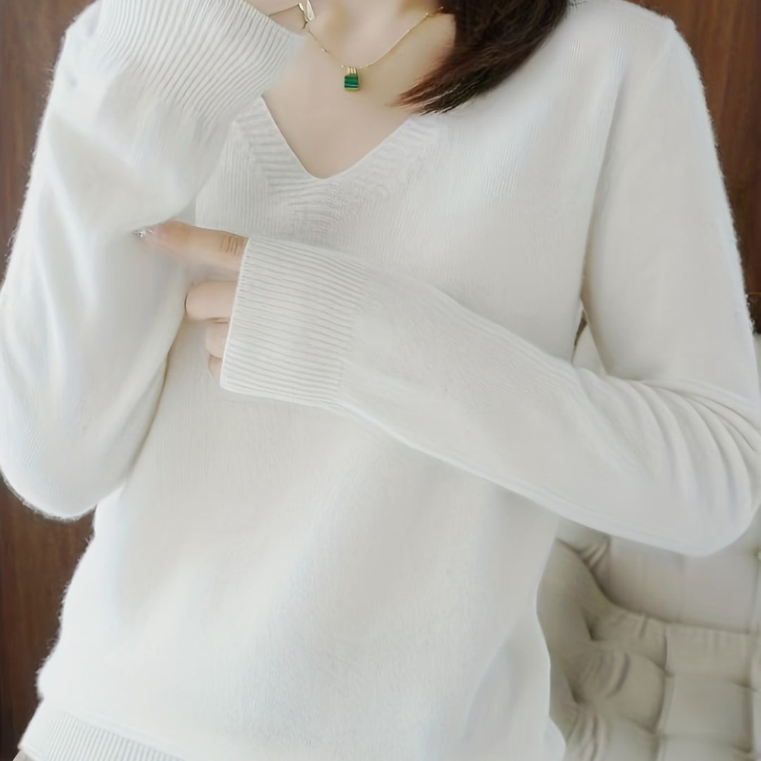 Women's Relaxed V-Neck Long Sleeve Sweater