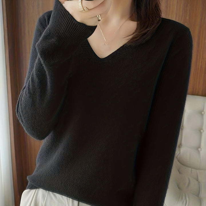 Women's Relaxed V-Neck Long Sleeve Sweater