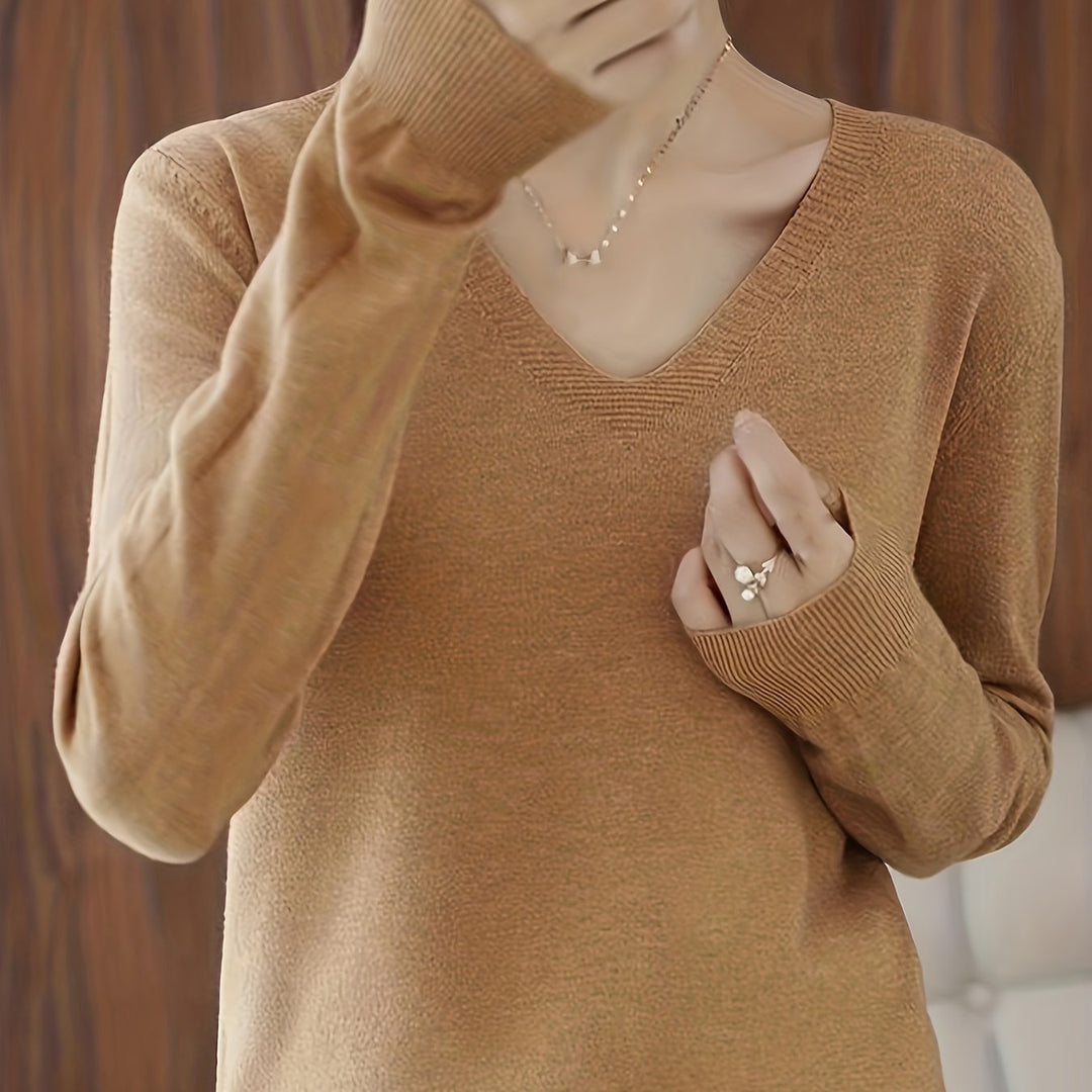 Women's Relaxed V-Neck Long Sleeve Sweater