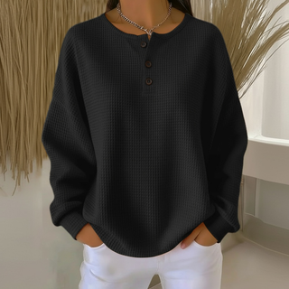 Women's Waffle Knit Button Henley Sweater