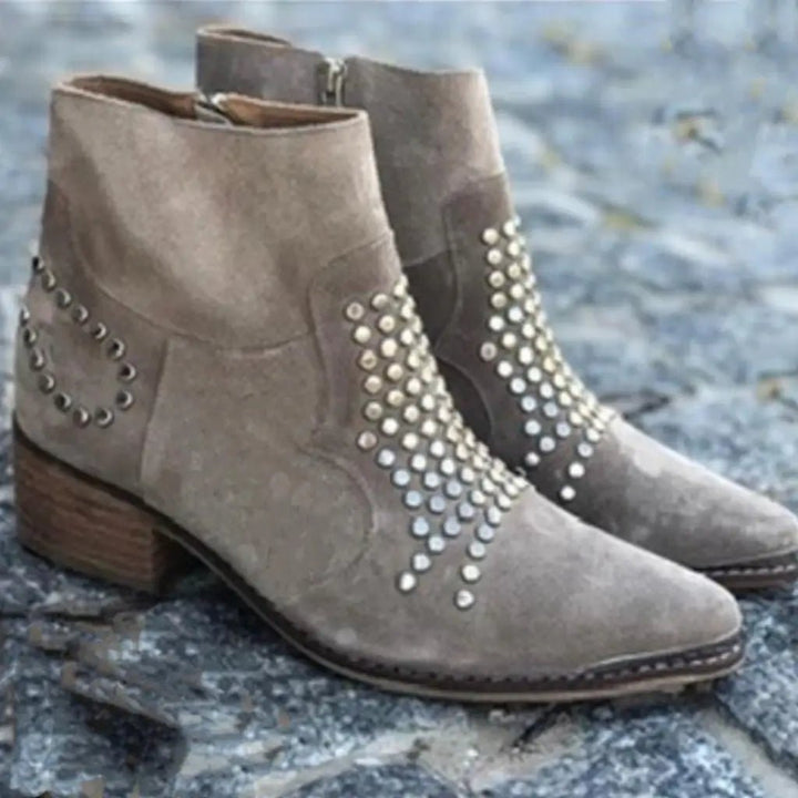 Charlotte | Ankle Boots Studded Pointed Toe Side Zip Chunky Heel