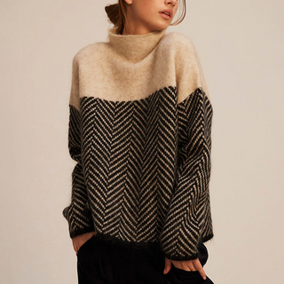 Women's Chevron Colourblock Turtleneck Sweater