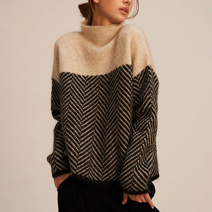 Women's Chevron Colourblock Turtleneck Sweater