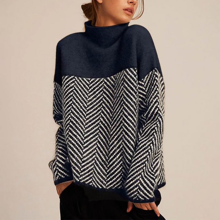 Women's Chevron Colourblock Turtleneck Sweater