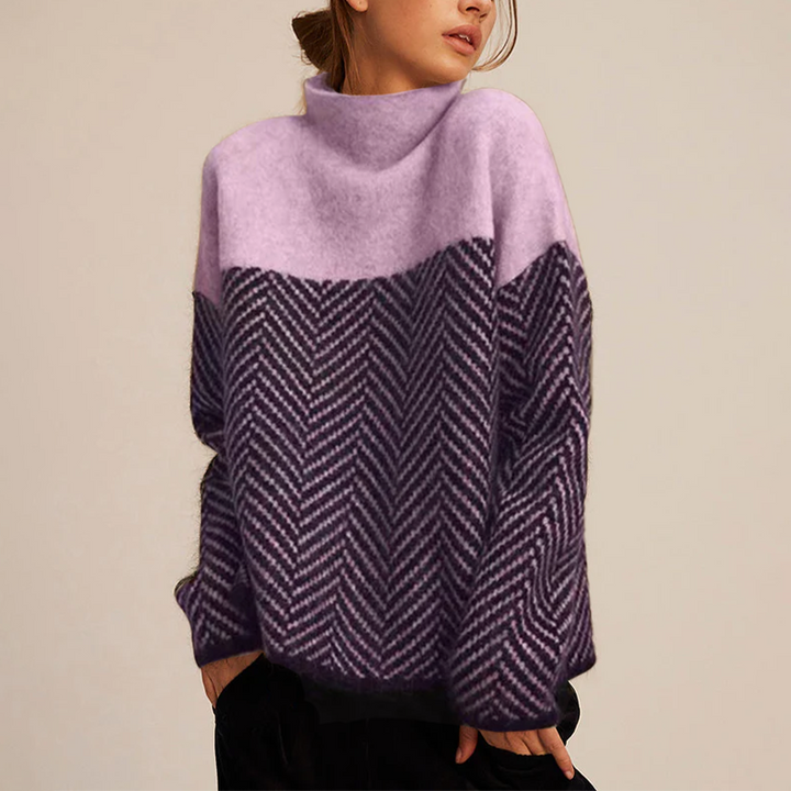 Women's Chevron Colourblock Turtleneck Sweater