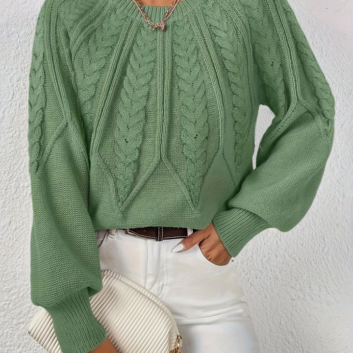 Women's Cable Knit Cropped Round-Neck Sweater