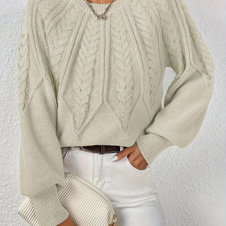 Women's Cable Knit Cropped Round-Neck Sweater
