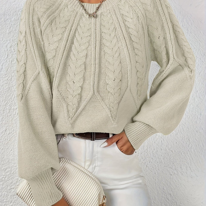 Women's Cable Knit Cropped Round-Neck Sweater