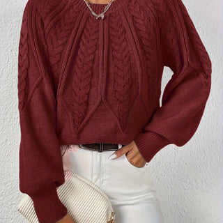 Women's Cable Knit Cropped Round-Neck Sweater