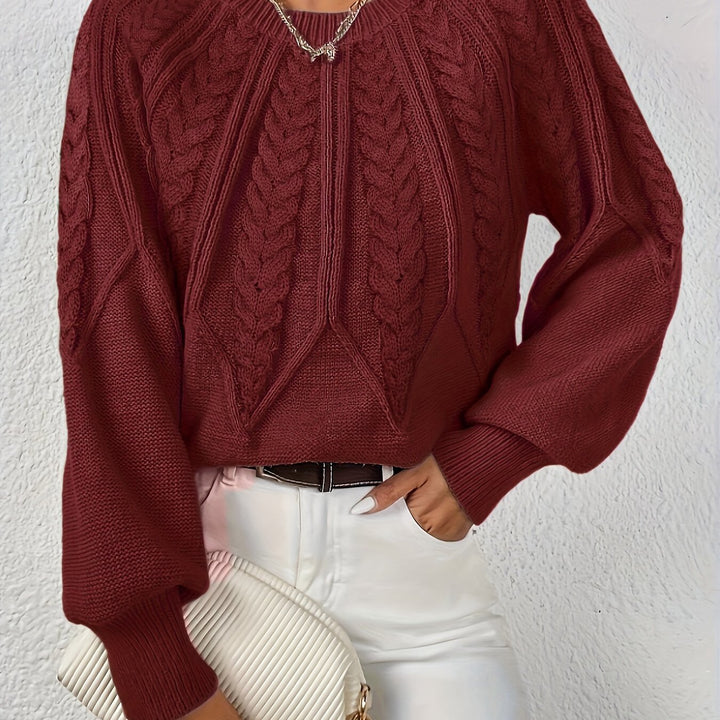 Women's Cable Knit Cropped Round-Neck Sweater