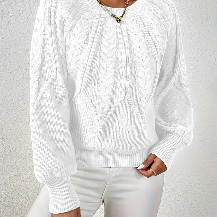 Women's Cable Knit Cropped Round-Neck Sweater