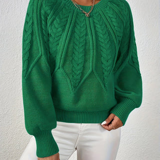 Women's Cable Knit Cropped Round-Neck Sweater