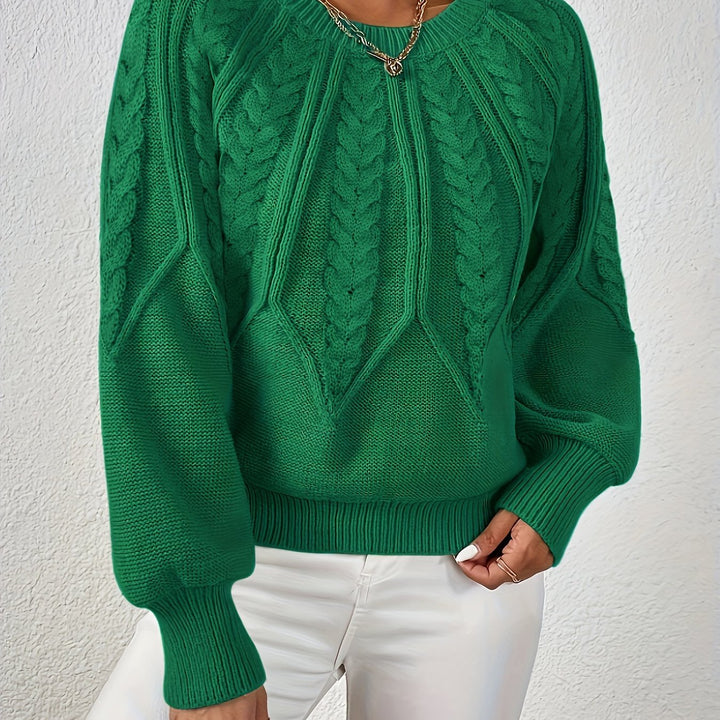 Women's Cable Knit Cropped Round-Neck Sweater