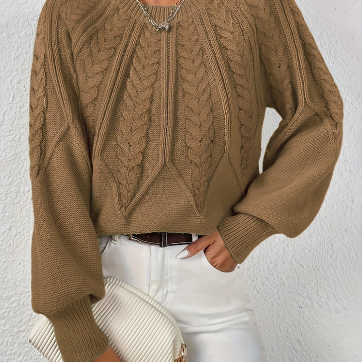 Women's Cable Knit Cropped Round-Neck Sweater
