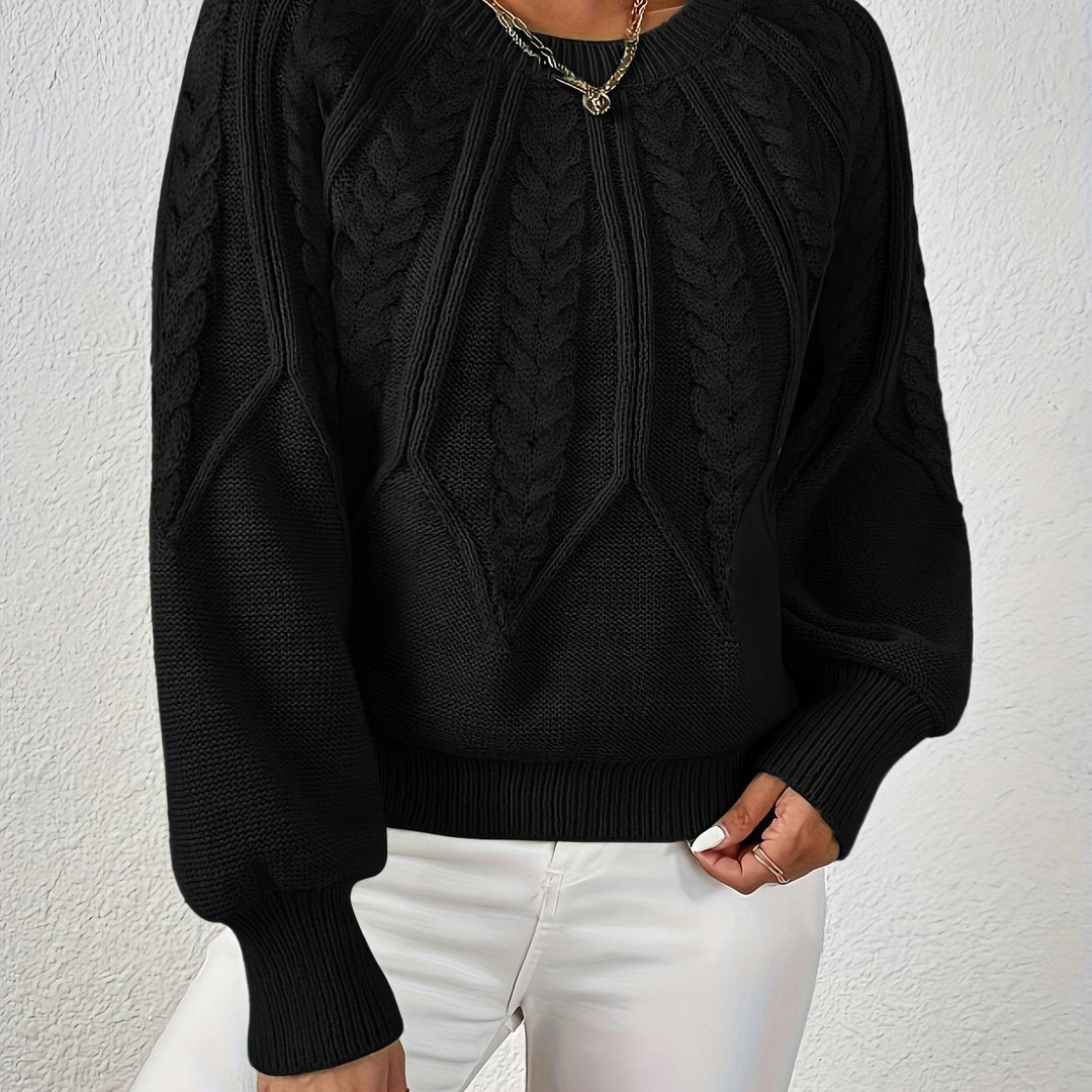 Women's Cable Knit Cropped Round-Neck Sweater