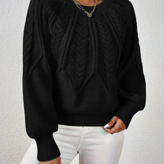 Women's Cable Knit Cropped Round-Neck Sweater