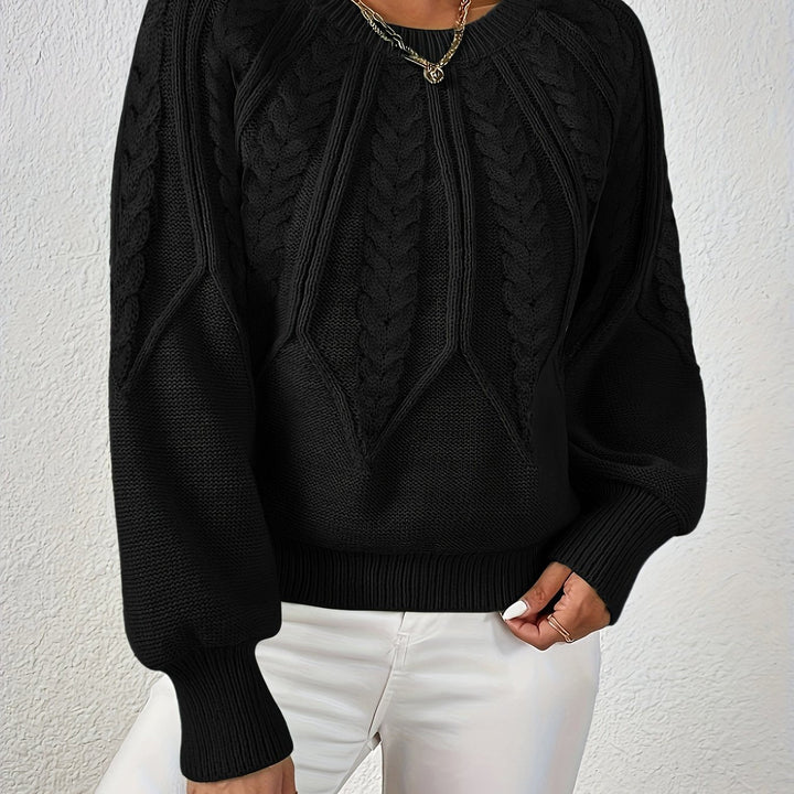 Women's Cable Knit Cropped Round-Neck Sweater