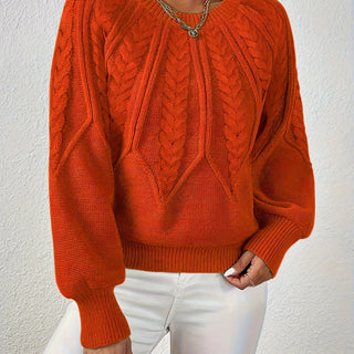 Women's Cable Knit Cropped Round-Neck Sweater
