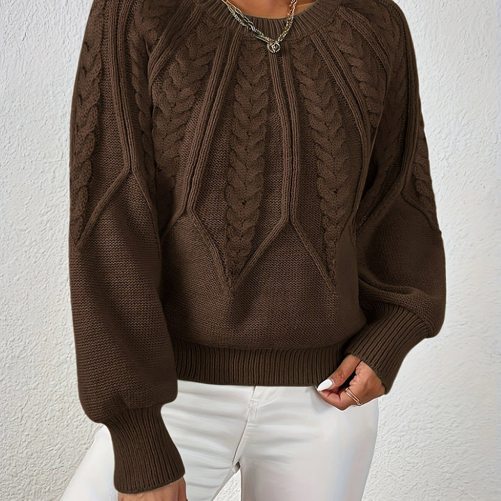 Women's Cable Knit Cropped Round-Neck Sweater