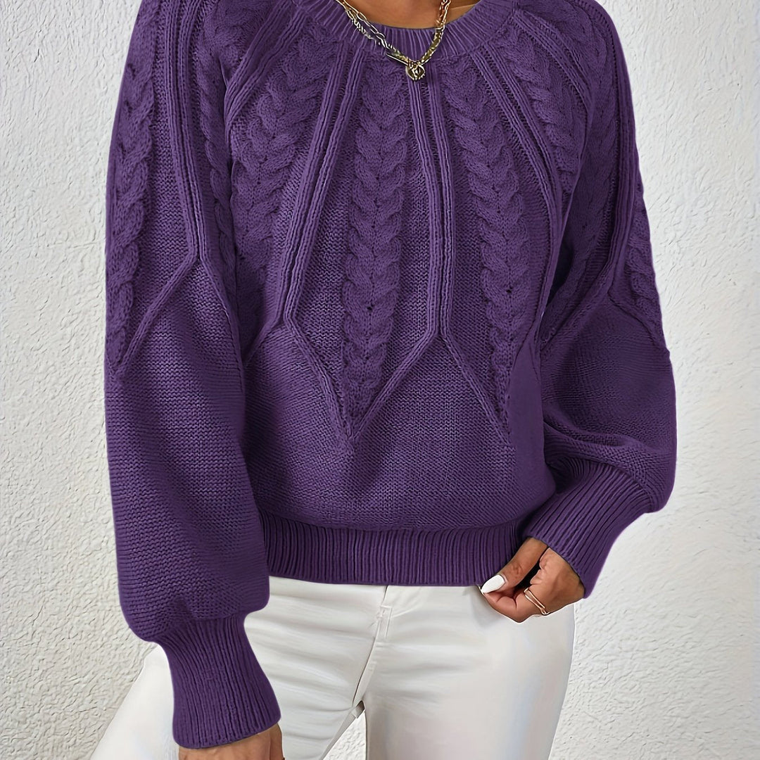 Women's Cable Knit Cropped Round-Neck Sweater