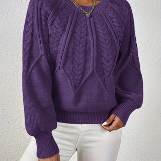 Women's Cable Knit Cropped Round-Neck Sweater
