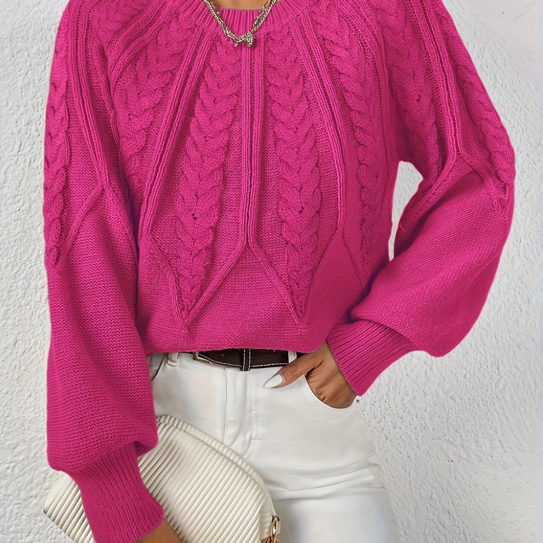 Women's Cable Knit Cropped Round-Neck Sweater
