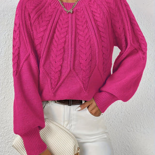 Women's Cable Knit Cropped Round-Neck Sweater