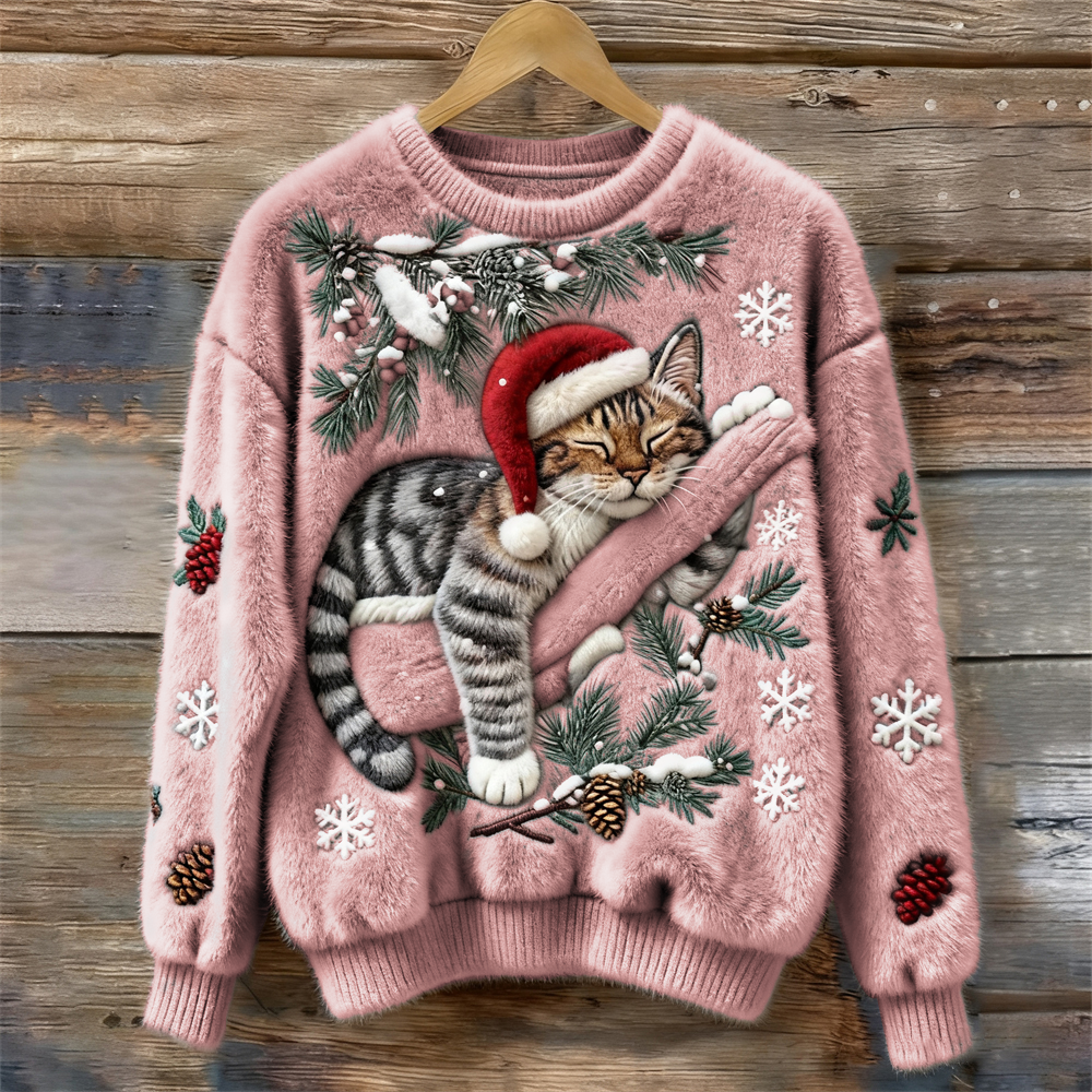 Women's Festive Cat Print Sweater