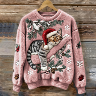 Women's Festive Cat Print Sweater