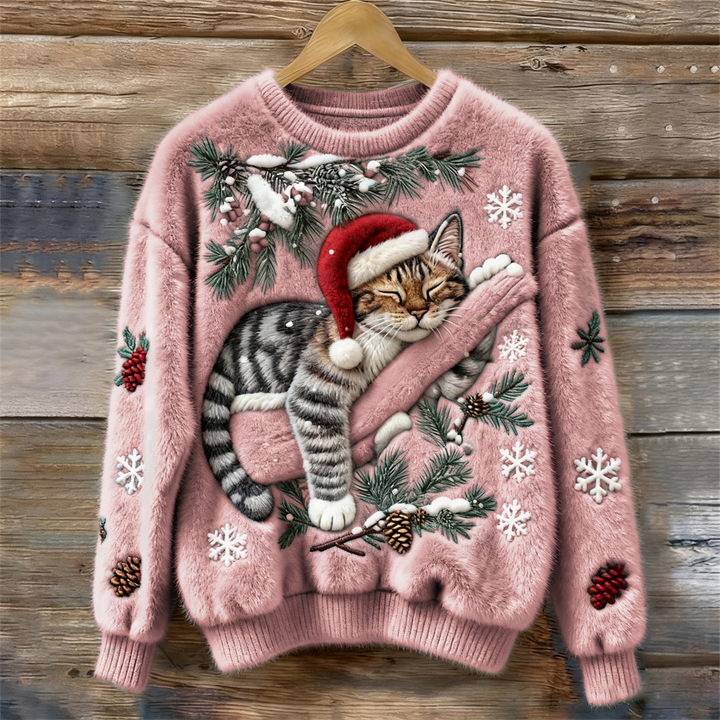 Women's Festive Cat Print Sweater