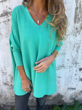 Women's Oversized V-Neck Tunic Sweater