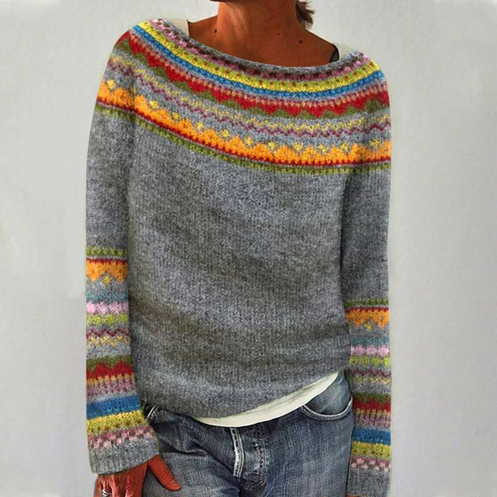 Women's Patterned Wide Neck Sweater