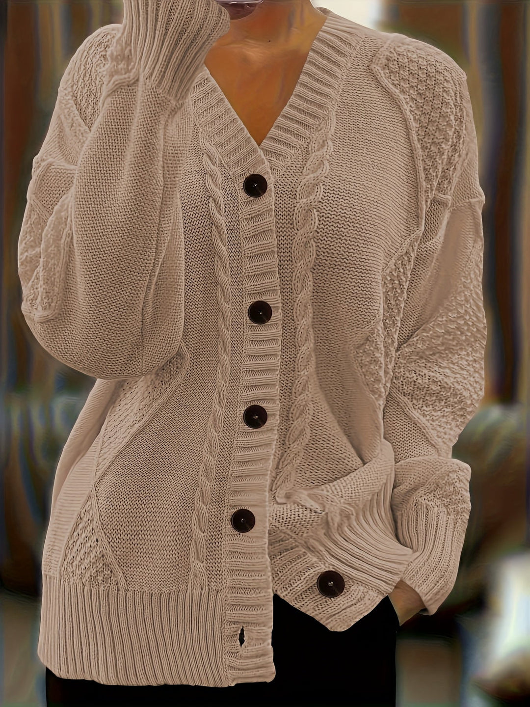 Women's Textured Cable Knit Button Cardigan