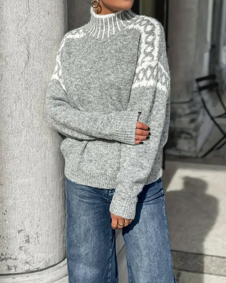 Women's Nordic Pattern Mock Neck Sweater