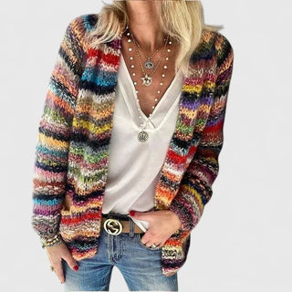 Women's Chunky Knit Striped Boho Cardigan