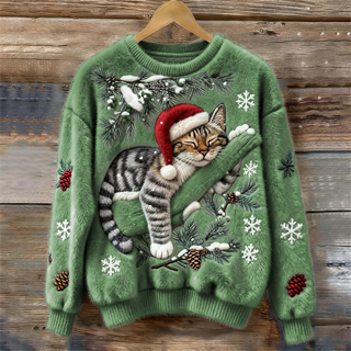 Women's Festive Cat Print Sweater