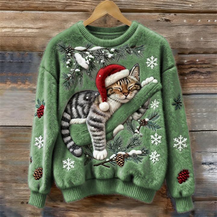 Women's Festive Cat Print Sweater