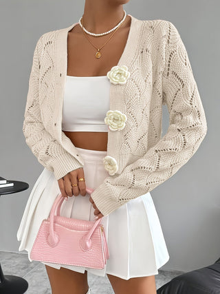 Women's Crochet Knit Floral Button Cardigan