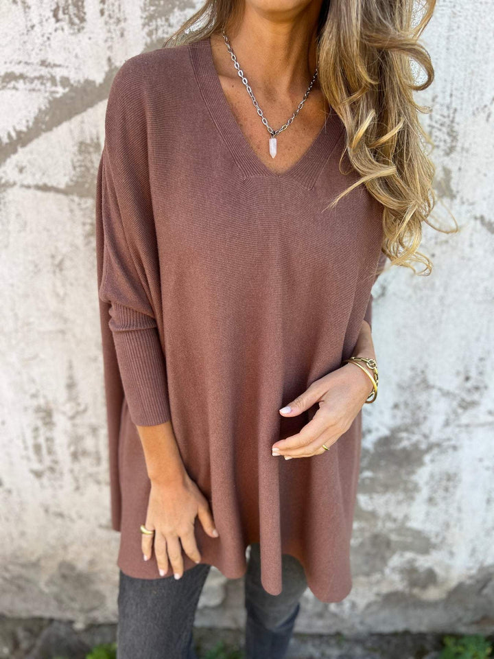 Women's Oversized V-Neck Tunic Sweater