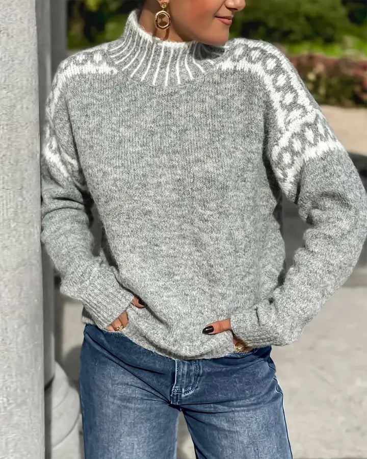 Women's Nordic Pattern Mock Neck Sweater