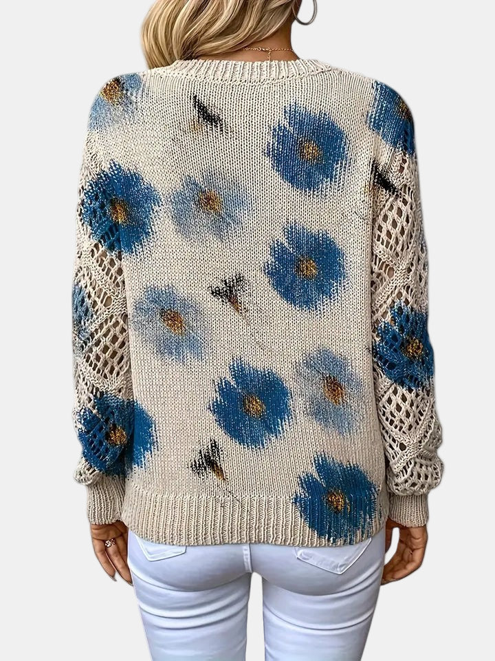 Women's Floral Knit V-Neck Sweater