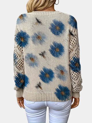 Women's Floral Knit V-Neck Sweater