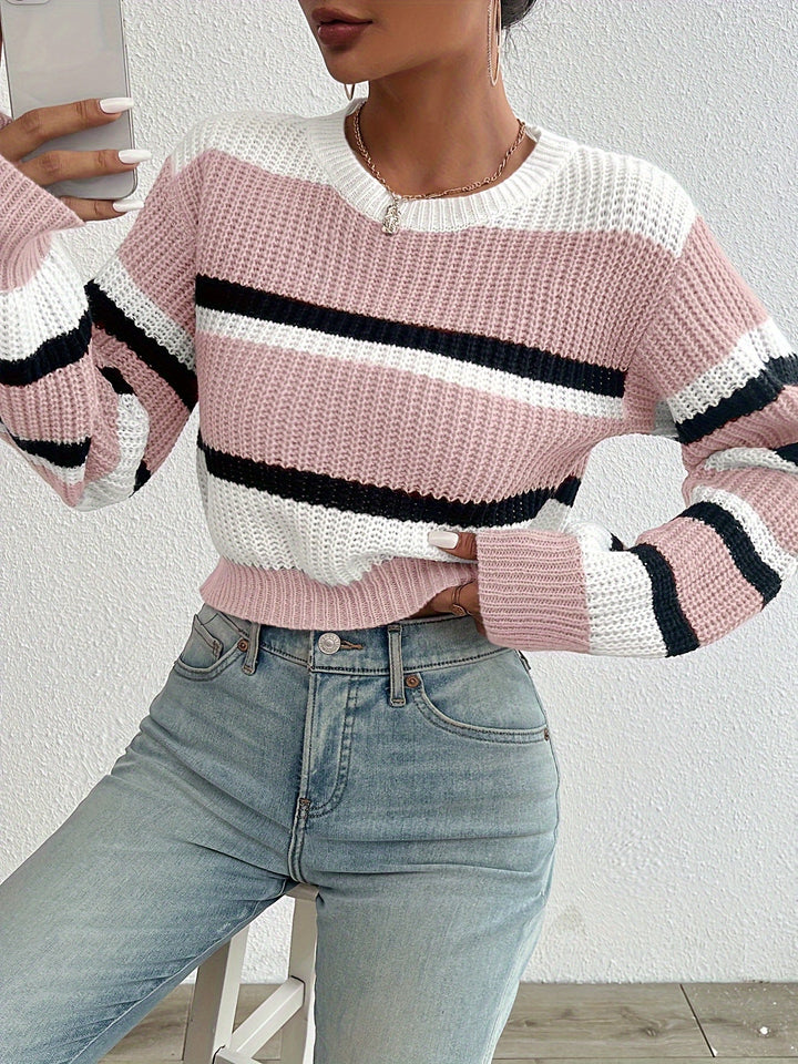 Women's Striped Round-Neck Knit Sweater