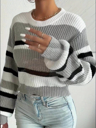 Women's Striped Round-Neck Knit Sweater
