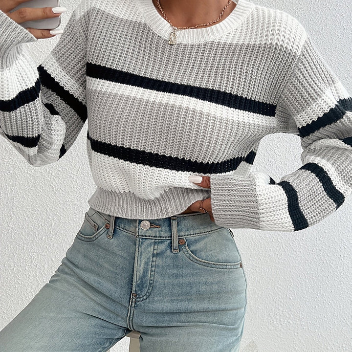 Women's Striped Round-Neck Knit Sweater