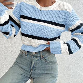 Women's Striped Round-Neck Knit Sweater