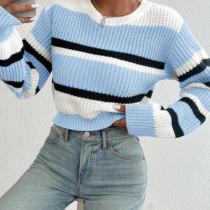 Women's Striped Round-Neck Knit Sweater