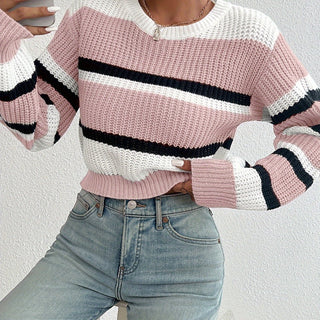 Women's Striped Round-Neck Knit Sweater