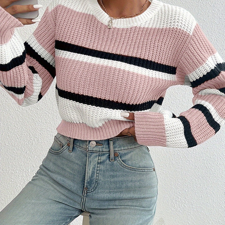 Women's Striped Round-Neck Knit Sweater