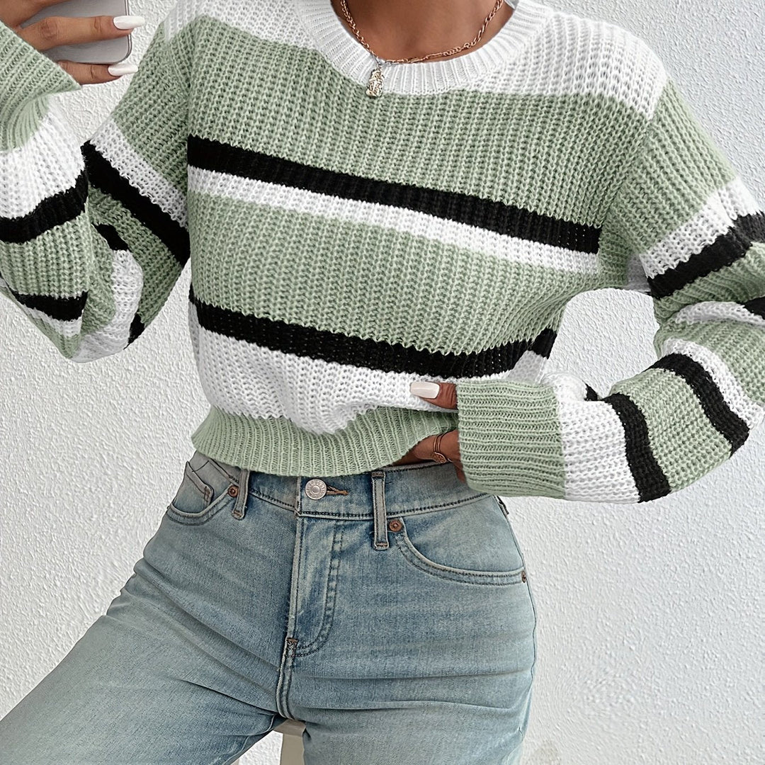 Women's Striped Round-Neck Knit Sweater